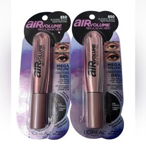 2x Loreal Paris Air Volume Mega Mascara Blackest Black 850